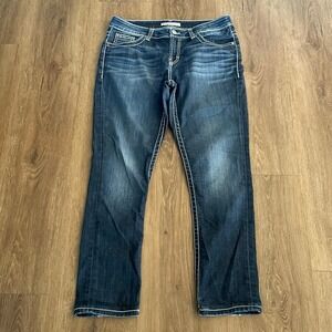 BKE Harper Jeans Womens 31R Mid Rise Dark Wash White Stitching Western Cowgirl